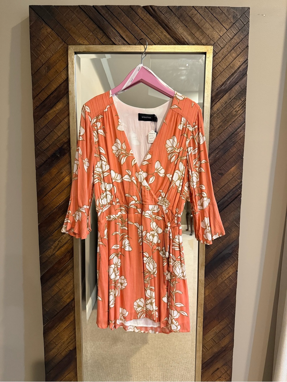 MINKPINK Coral Floral Wrap Tunic Dress